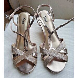 Fioni Women’s Gold Sparkle Wedge Sandals Size 8  Party Y2K Metallic Heel